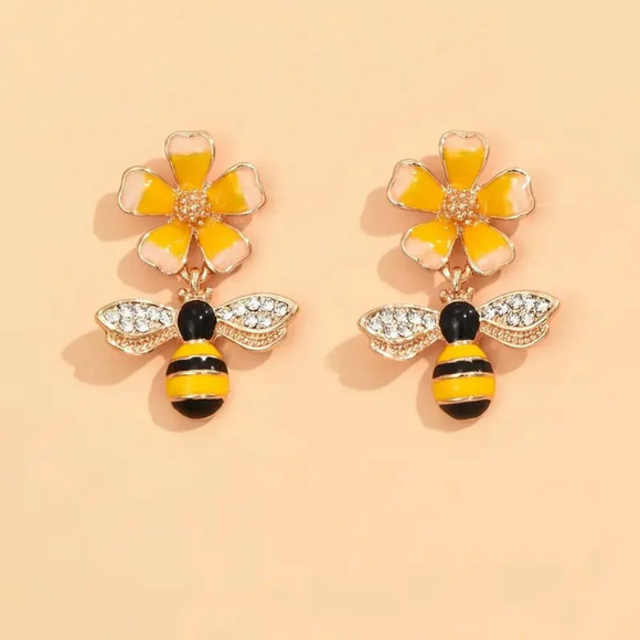 Jewelry - Cute Colorful Floral Bee themed Drip Glaze Bee Flower Fashion Dangle Earrings